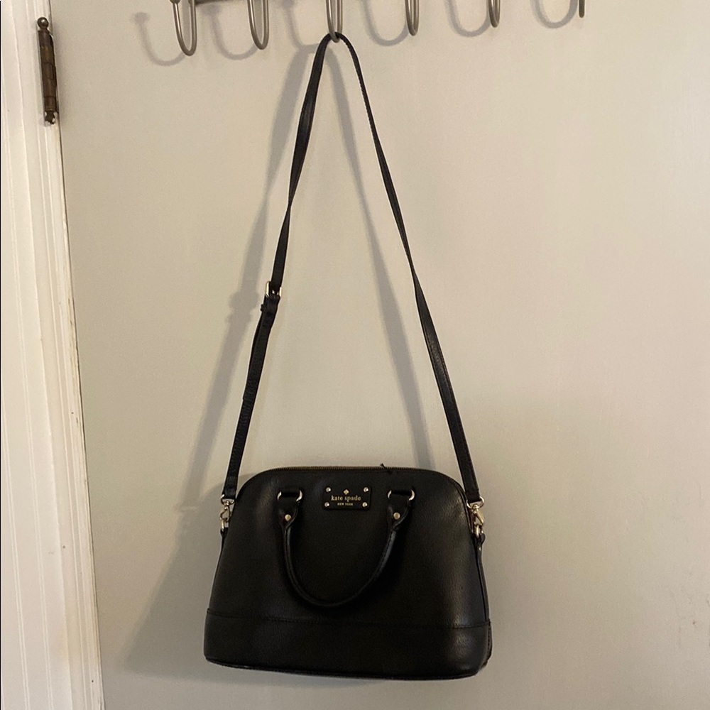 Kate Spade Black Leather Convertible Satchel with Gold Hardware